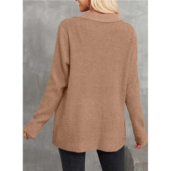 ☕ Waffle Knit Button-Down Cardigan | Soft Lightweight Shirt - Picture 3 of 4